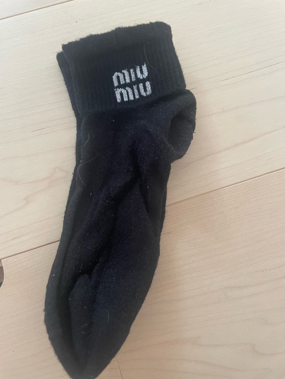 Miu Miu Black Crew Socks with White Logo Cuff